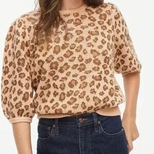 J. Crew x DEMYLEE Puff Sleeve Sweater Leopard Print Medium $168
